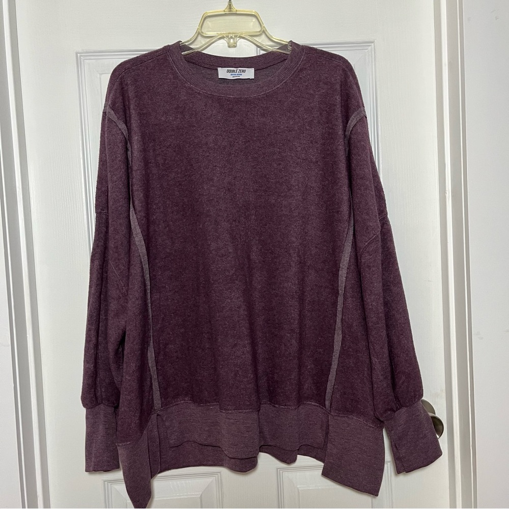 Double Zero Women's Dusty Purple Fleece Crew Neck Oversized Top